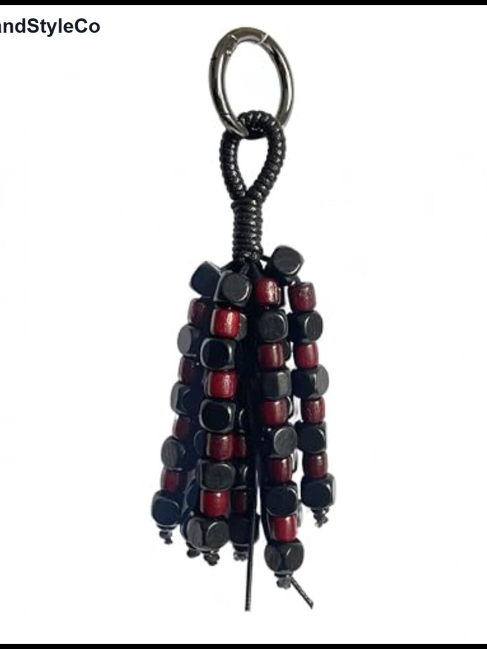 Handmade Natural Wood Beaded Bag Charm Keychain
